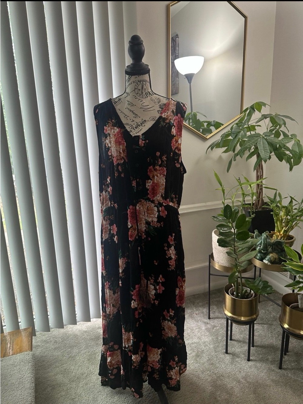 Knox Rose Women’s Black Floral Sleeveless Maxi Dress – Size 2X